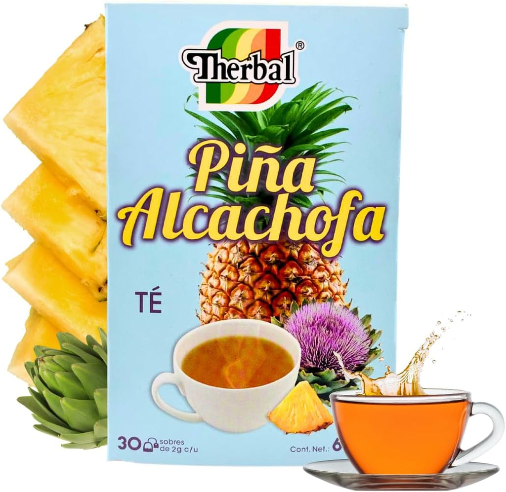 Therbal Pineapple Artichoke Tea – 30 Tea Bags (2g Each) – Natural Herbal Blend with Green Tea, Senna Leaf, and Oat – Caffeine Free – 100% Natural Ingredients