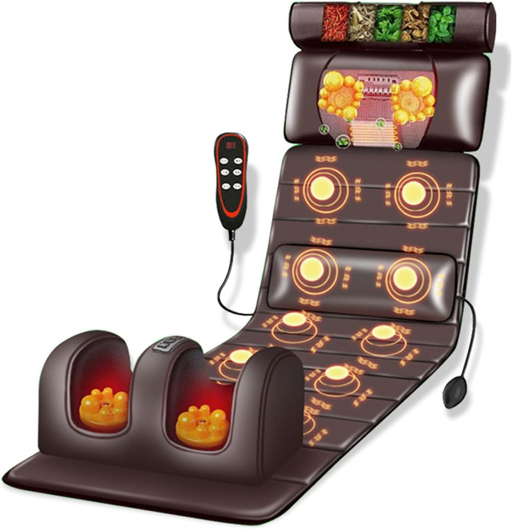 Full Body Massage Mat with Heat Kneading & Vibration - 10-Drive Heating & Detachable Leg Support for Home Office Use - Relief for Neck Back Legs & Feet