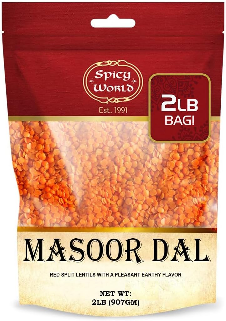 Masoor Dal 2 Pound Bag (32 oz) - Red Lentils Split - All Natural By Spicy World