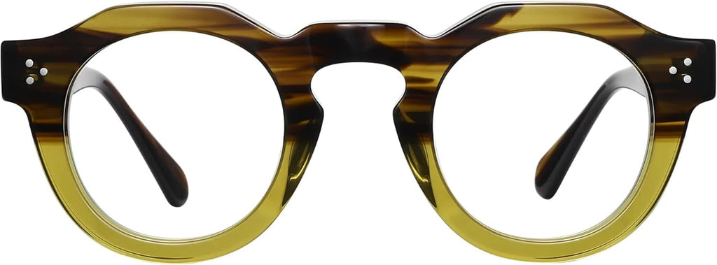 FYTOO Retro Round Reading Glasses, Frame for Women Men Eyeglasses， Blue Light Blocking，spring hinge