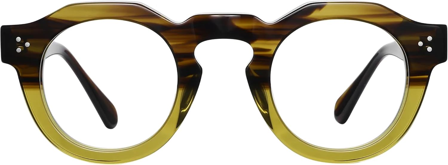FYTOO Retro Round Reading Glasses, Frame for Women Men Eyeglasses， Blue Light Blocking，spring hinge