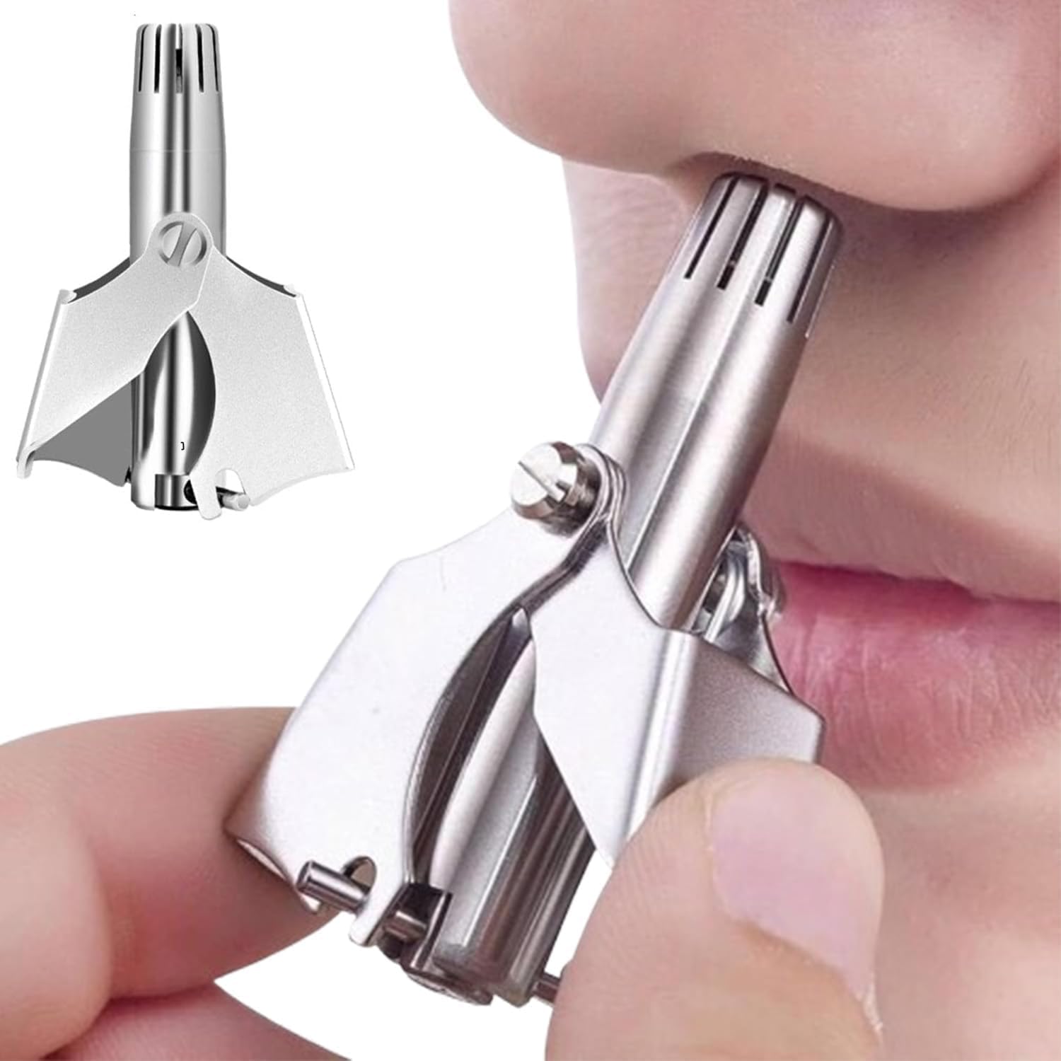 Precision Manual Nose Hair Trimmer: Stainless Steel, Nose and Ear Hair Trimmer, Nose Clippers, 360° Rotating Hair Trimmer, Includes Cleaning Brush (1 Pack)