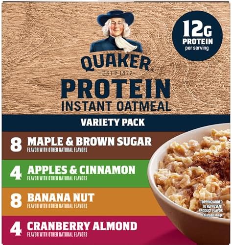 Quaker Instant Oatmeal, Protein 4 Flavor Variety Pack, 7g+ Protein, Individual Packets, 24 Count