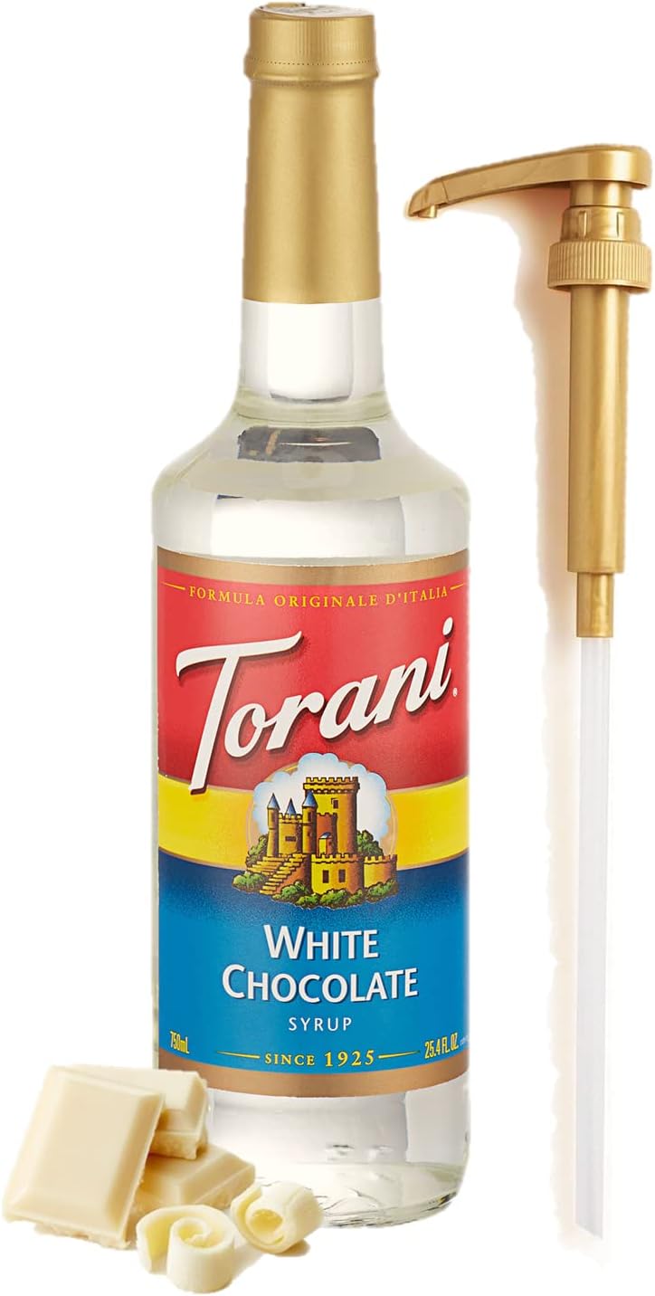 White Chocolate Syrup for Coffee 25.4 Ounces Syrups for Coffee Drinks with Jimoco Pump Compatible With Torani