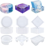 KISREL 18 Pieces Thicken Resin Coaster Molds, Upgrade Coaster Molds for Epoxy Resin, Coaster Resin Mold with Storage Box Mold for DIY Art Craft Cup Mats