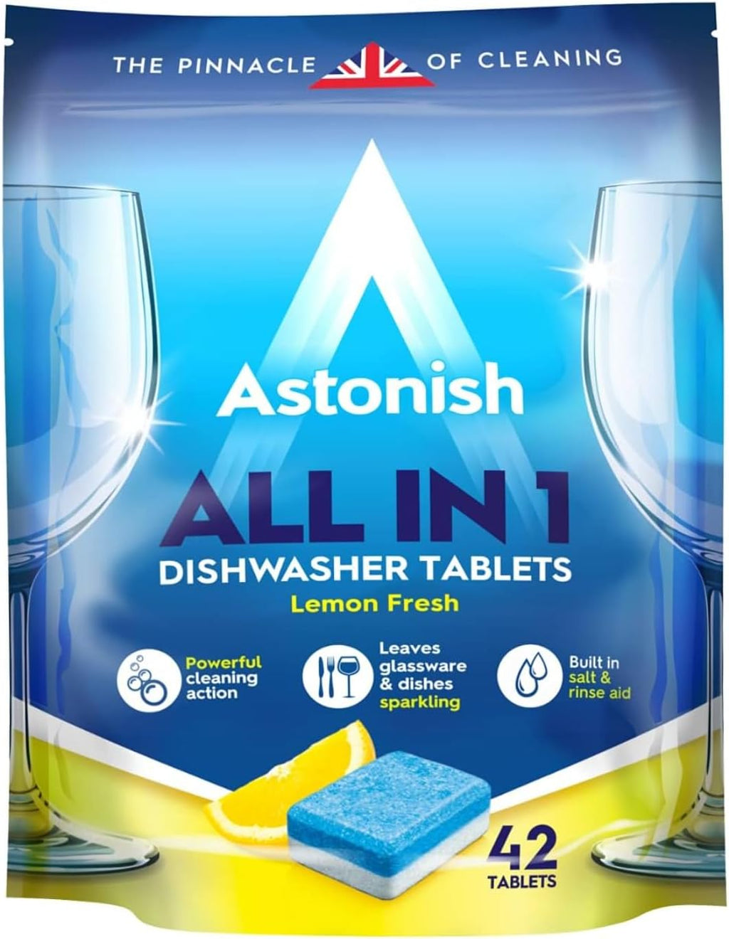 Astonish All In 1 Dishwasher Tablets - Household Cleaner Removes Grease, Grime, & Surface Stains - Dishwasher Soap with Salt & Rinse Aid, Cruelty Free Dishwasher Detergent, Lemon Fresh, 42 Pack
