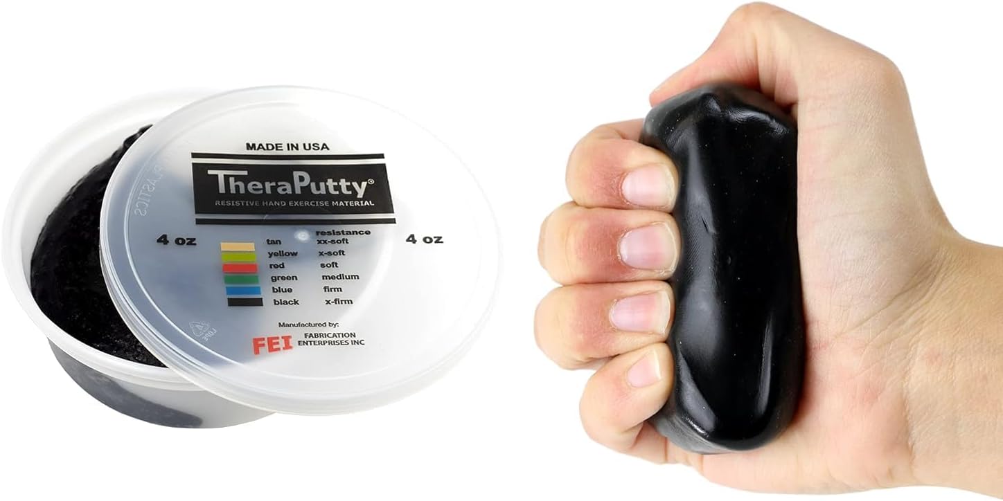CanDo Theraputty Plus Hand Exercise Putty for Rehabilitation, Exercises, Hand Therapy, Hand Strengthening, Stress Relief - Black 4 oz X-Firm