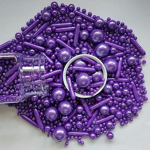Edible Purple Pearl Sugar Sprinkles Candy Mix Size Baking Edible Cake Decorations Cupcake Toppers Cookie Decorating Wedding Party Valentine Halloween Christmas Supplies 100g/3.53oz