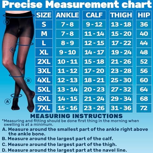 Made in USA - Sheer Compression Pantyhose for Women 20-30mmHg - Graduated Support Compression Tights for Varicose Veins Circulation, Edema, Pain Relief - Black, Medium - A207BL2