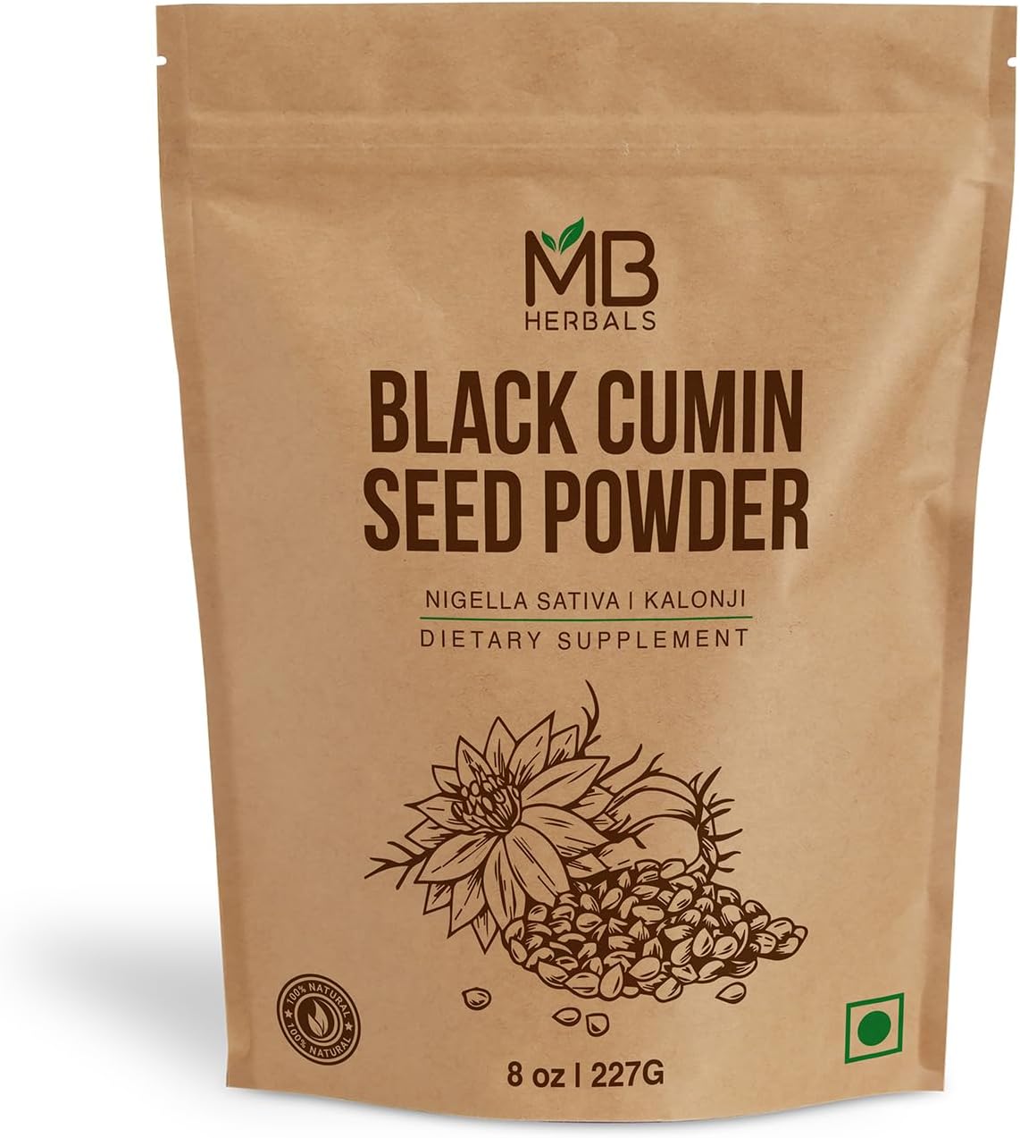 MB Herbals Black Cumin Seed Powder 227 Gram (8 oz) | Nigella sativa | Kalonji Seeds Powder | Black Seed | Non GMO | No Preservatives