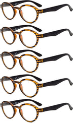Eyekepper 5-pack Spring Hinges Round Retro Reader Reading Glasses Amber +3.00
