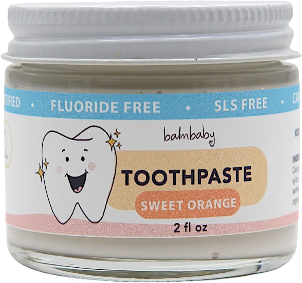 Kids All Natural Fluoride Free Toothpaste – SLS Free Toothpaste with Xylitol, Vegan Gluten Free, Glass Jar Zero Waste Teeth Paste (Orange)