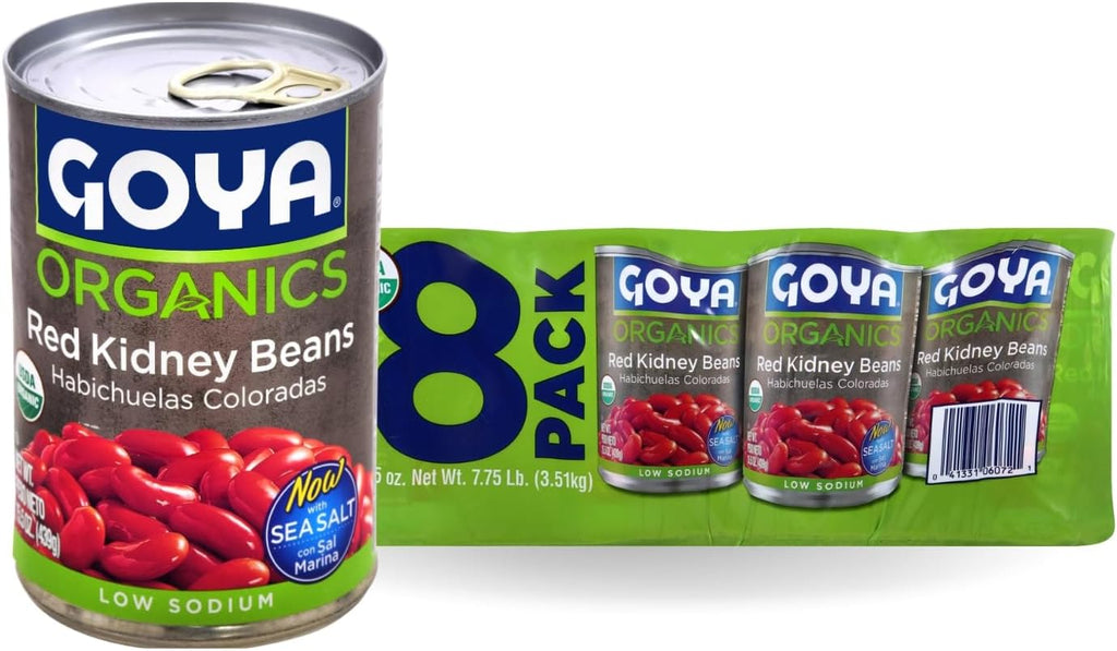 Goya Organic Red Kidney Beans, Low Sodium with Sea Salt, 15.5 Ounce (Pack of 8)