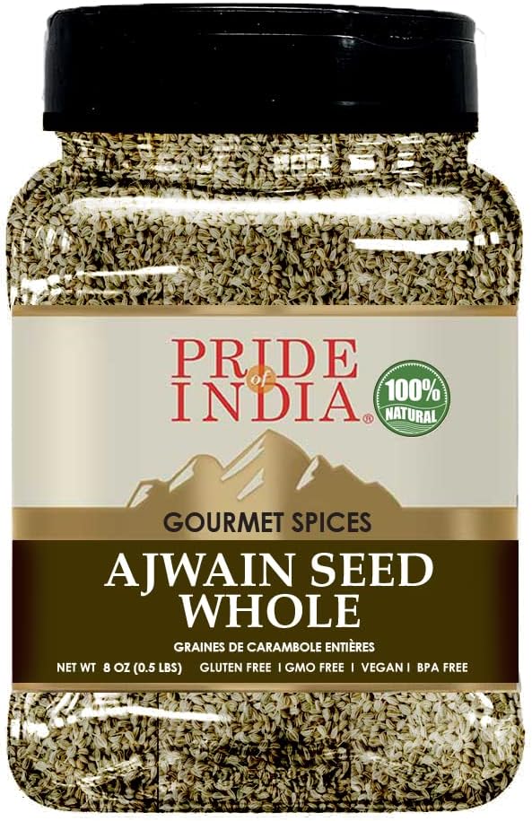 Pride of India - PACK of 6 - Ajwain Seed Whole 7 oz (200 gm) Medium Dual Sifter Jar | Gourmet Carom Seeds | Flavoring agent for Savory Dishes | Aromatic & Nutrient Dense | Easy to Use