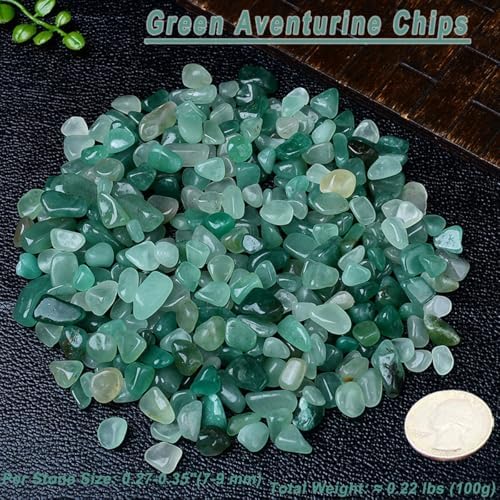 Erliway 100g Natural Green Aventurine Crystal Chips, 7-9mm Tumbled Chips Crushed Crystal Stone, Polished Crystal Chip for Fish Tank, Healing Tumbled Chip for Reiki Crystal Jewelry Making Home Décor