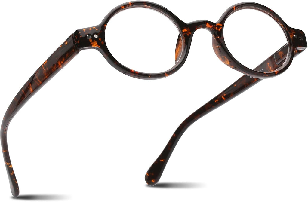 2SeeLife Small Round TR-90 Reading Glasses for Men & Women - Narrow-Medium Fit, Sturdy Frame, Spring Hinges, Retro Readers, Brown Tortoise, +0.75