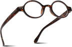2SeeLife Small Round TR-90 Reading Glasses for Men & Women - Narrow-Medium Fit, Sturdy Frame, Spring Hinges, Retro Readers, Brown Tortoise, +0.75
