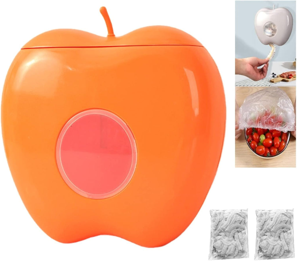 Plastic Food Wrap Storage Box with 200pcs Fresh Keeping Bags, Kitchen Wall Mounted Wrap Bag Organizer (ORANGE)