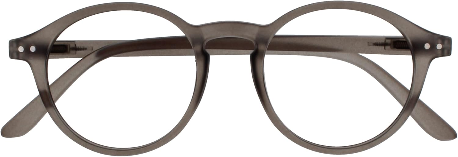 OPULIZE REY Reading Glasses for Women Men, Retro Round Frame with Spring Hinges, Matte Grey +2.50 (Pack of 1)