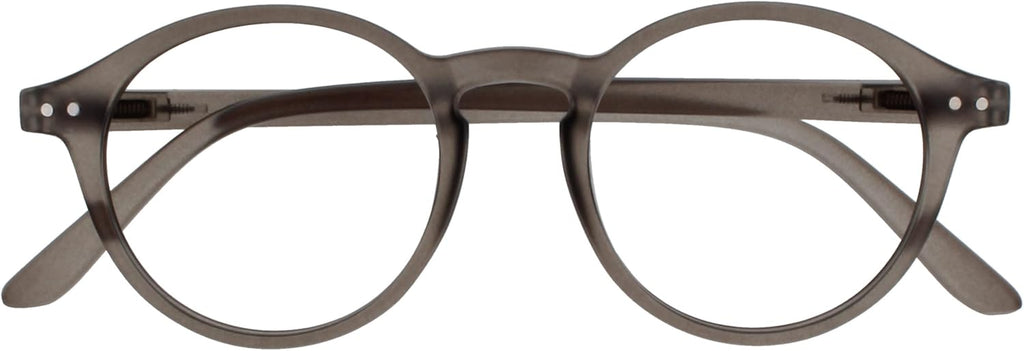 OPULIZE REY Reading Glasses for Women Men, Retro Round Frame with Spring Hinges, Matte Grey +1.50 (Pack of 1)