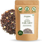 Zyanna Queen Earl Grey Tea - Premium Black Tea with Bergamot Oil, Orange Peels(3.53oz-100g-50 Cups) Loose Leaf - Natural Ingredients - Lemon Peel, Brew Hot or Iced, Natural Floral Citrus Flavor