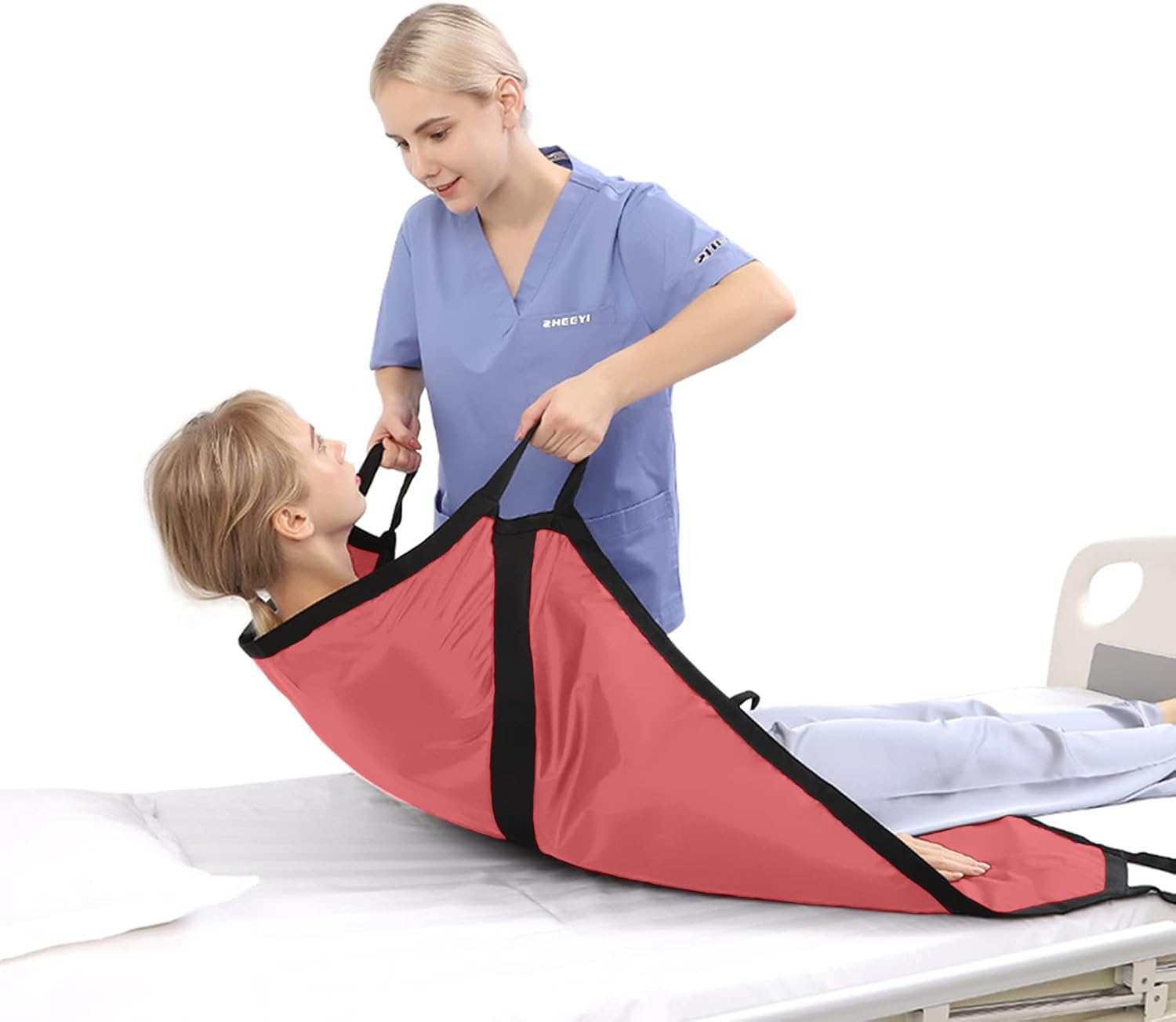 Multipurpose 39" x 36" Positioning Bed Pad with Reinforced Handles - Reusable & Washable Patient Sheet for Turning, Lifting & Repositioning - Double-Sided Nylon Fabric, Pink