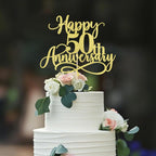Gold Glitter Happy 50th Anniversary Cake Toppers - Wedding Anniversary Party, Company Anniversary Party, 50th Birthday Selected Decorations