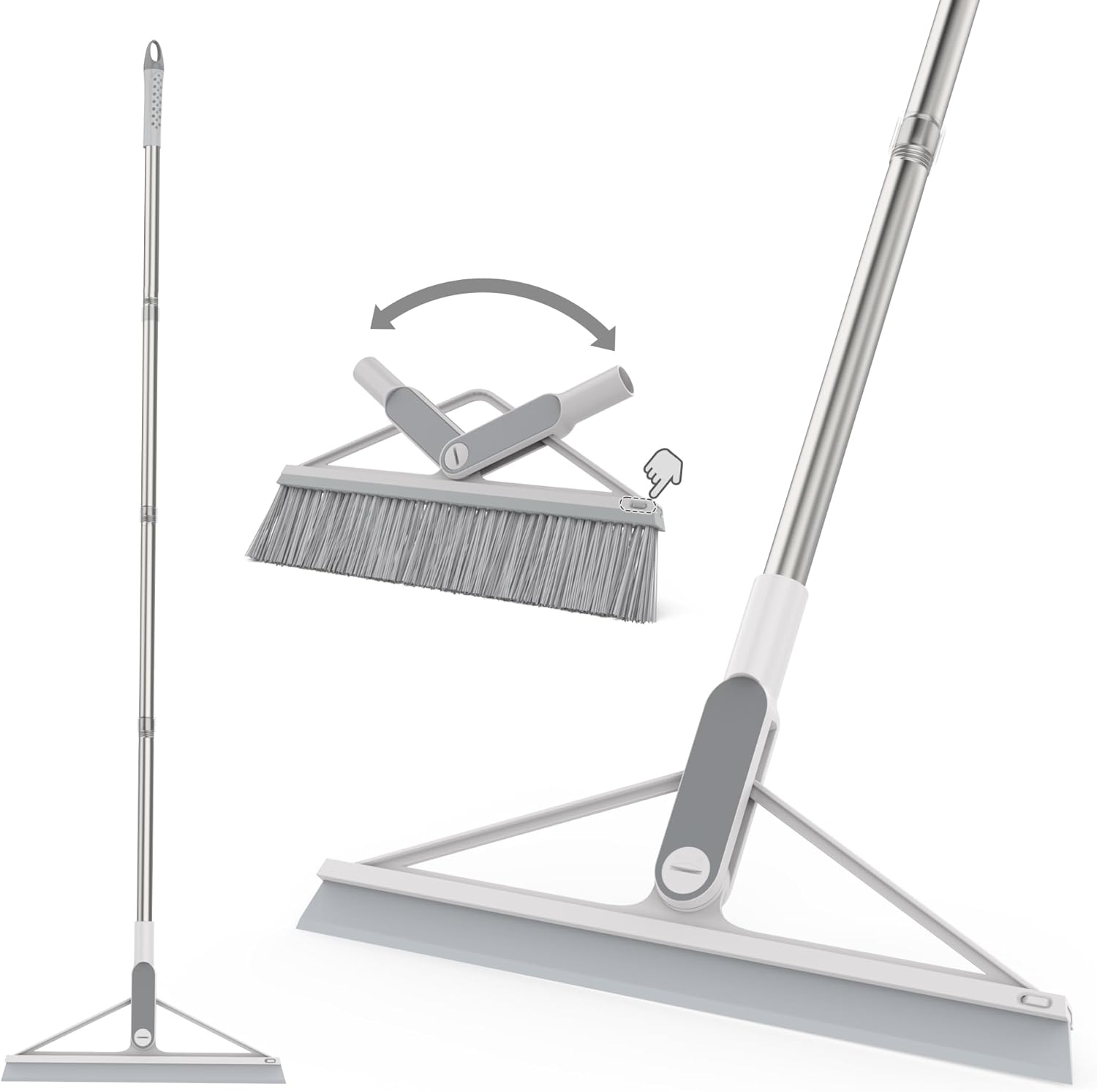 KOLLIEE 2 in 1 Floor Squeegee Broom Set Window Long Handle Rubber Squeegee Brush Mop Kit with Adjustable Handle 120° Rotating Angle Head for Wet Room Hard Floor Outdoor