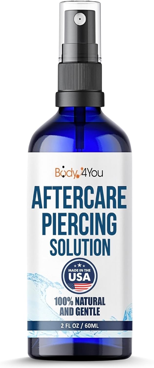BodyJ4You Piercing Aftercare Spray - Saline Solution Natural Keloid Bump Removal - Ear Piercing Cleaner Nose Septum Belly Button Cartilage - Sea Salt Aloe Vera Rosemary - Fine Mist 2 Fl Oz