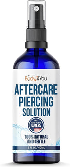 BodyJ4You Piercing Aftercare Spray - Saline Solution Natural Keloid Bump Removal - Ear Piercing Cleaner Nose Septum Belly Button Cartilage - Sea Salt Aloe Vera Rosemary - Fine Mist 2 Fl Oz