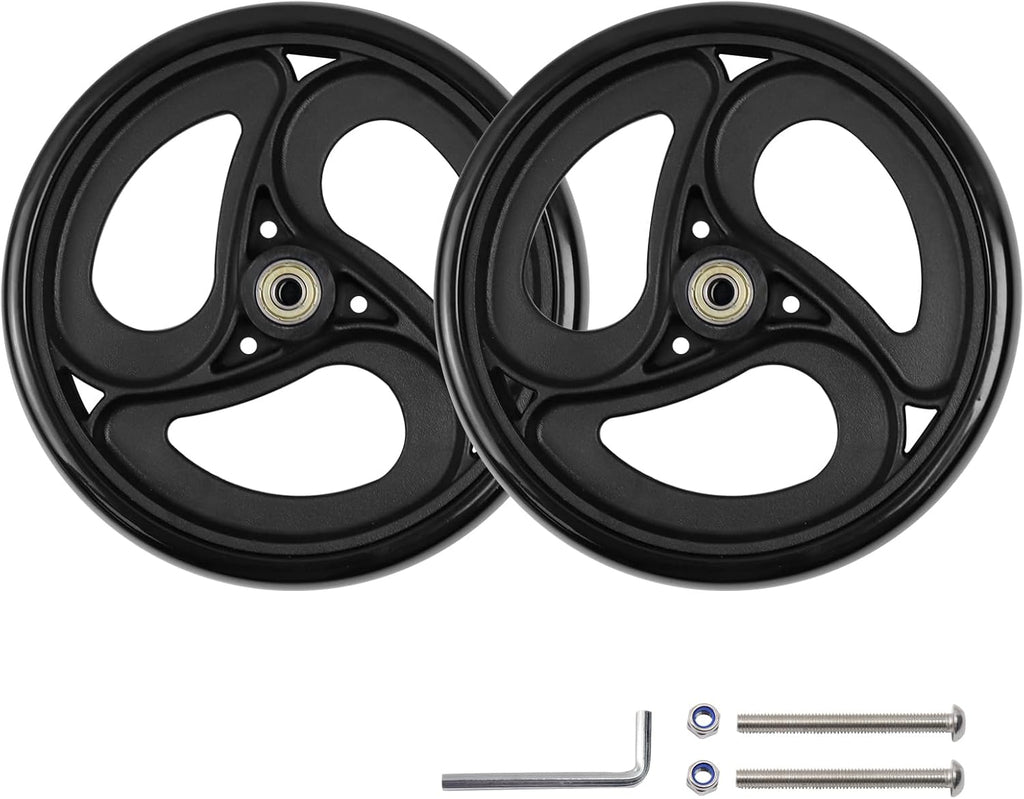 Wealrit 2 Pcs Solid 8 Inch Replacement Wheels for Wheelchairs, Walker, Drive Rollator Parts (Black)