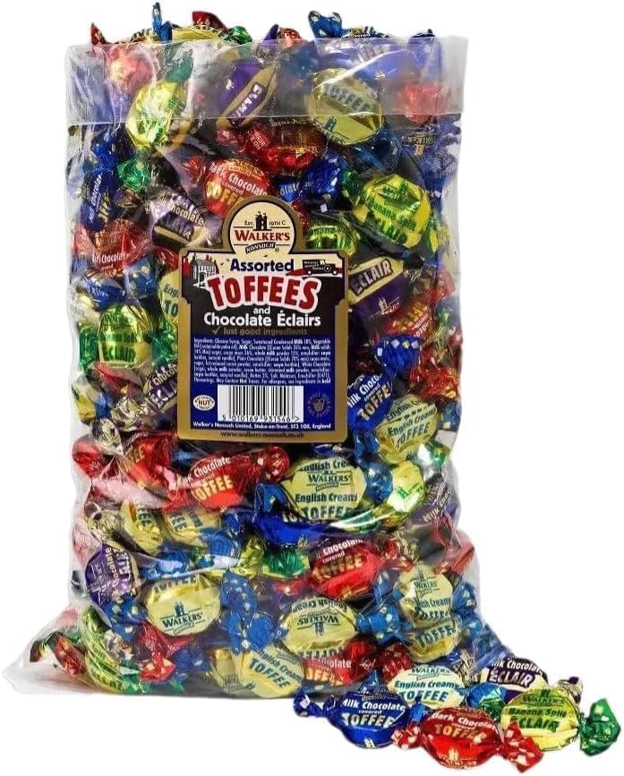 Walker's Nonsuch Assorted Toffee & Eclairs Individually Wrapped, Treat Bag, British Traditional Sweets and Confectionery, from UK, 1kg In Premier Life Store Box