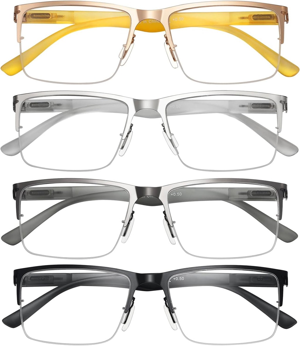 Eyekepper 4-pack Half-Rim Reading Glasses Lightweight Metal Rectangle Reader for Men