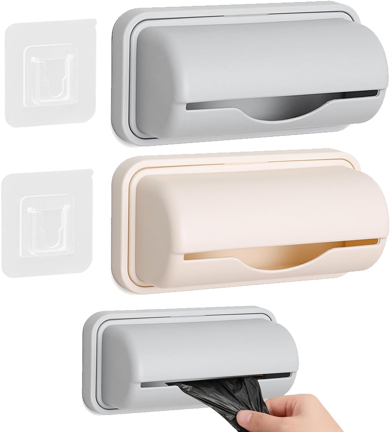 2 Pcs Trash Bag Dispenser,Garbage Bag Dispenser,Trash Can Liner Dispenser for Bottom of Can, Wall Mount Garbage Bag Dispenser Kitchen Bathroom Toilet Storage Organization with Two Hooks