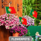 G128 12 Pack Handheld Portugal Portuguese Stick Flags | 8x12 In | Printed 150D Polyester, Country Flag, Solid Wooden Stick, Spear Gold Tip