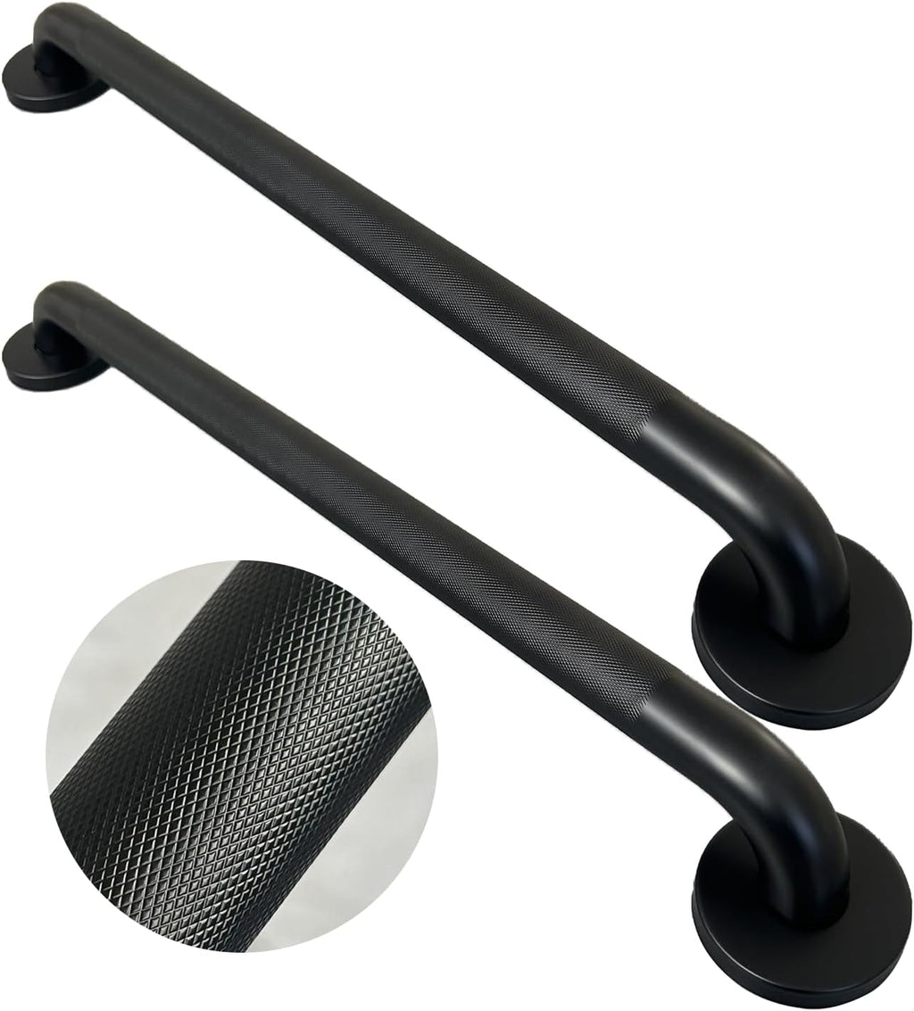Handicap Grab Bars, 2 Pack 24 Inch Shower Grab Bar for Seniors, 304 Stainless Steel ADA Grab Bars for Bathtubs and Showers, Toilet, Safety Shower Handles for Elderly, Disabled (Matte Black Knurled)