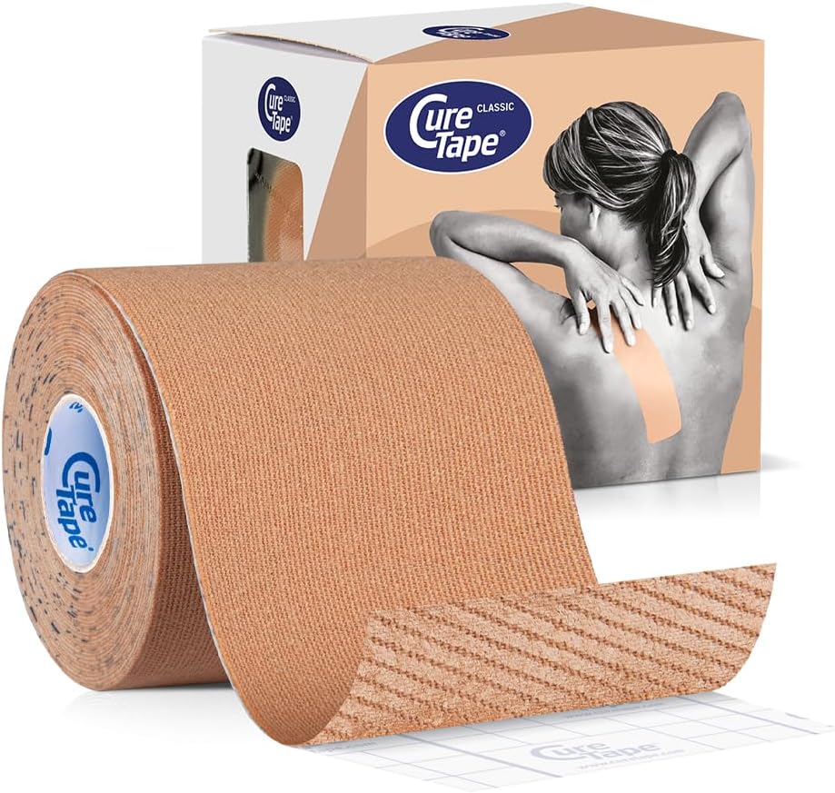 CureTape® Extra Wide Kinesiology Tape 3 Inch | Waterproof, Latex Free & Hypoallergenic | Therapeutic Kinesiology Tape for Professionals | Relief Pain, Supports Muscles & Speeds up Recovery! | Beige