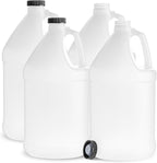 kitchentoolz 1 Gallon Water Jug - Empty Plastic Reusable Container for Liquids - HDPE Large 128 oz - Pack of 4 - Airtight Polycone Lids