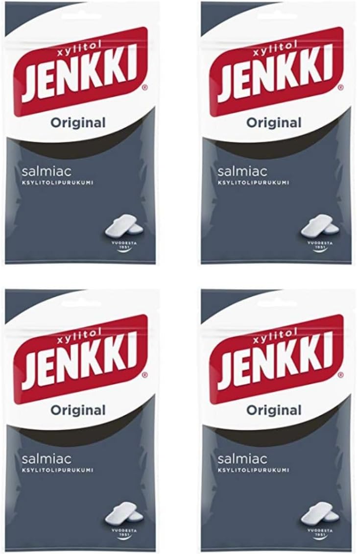 Cloetta Jenkki Xylitol Salmiac Chewing gum 4 Pack of 100g