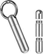 Qianyu Small Keychain Pill Holder Stainless Steel Waterproof Container Tiny Portable Pill Case Organizer for Travel Purse Pocket Mental Box with Keyring for Outdoor Camping(2 Compartment)