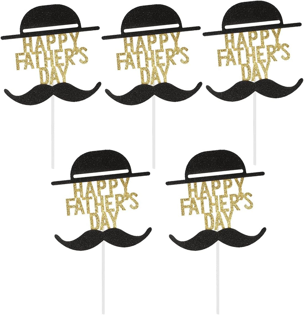 BinaryABC Happy Father's Day Cake Topper Cake Picks,Father's Day Birthday Cake Decorations Dad Party Supplies,5Pcs