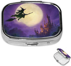Square Pill Box 2 Compartment Medicine Pill Case Witch Party Halloween Pill Box for Purse Pocket Waterproof Metal Pill Container Portable Pill Holder Mini Pill Organizer for Travel or Daily