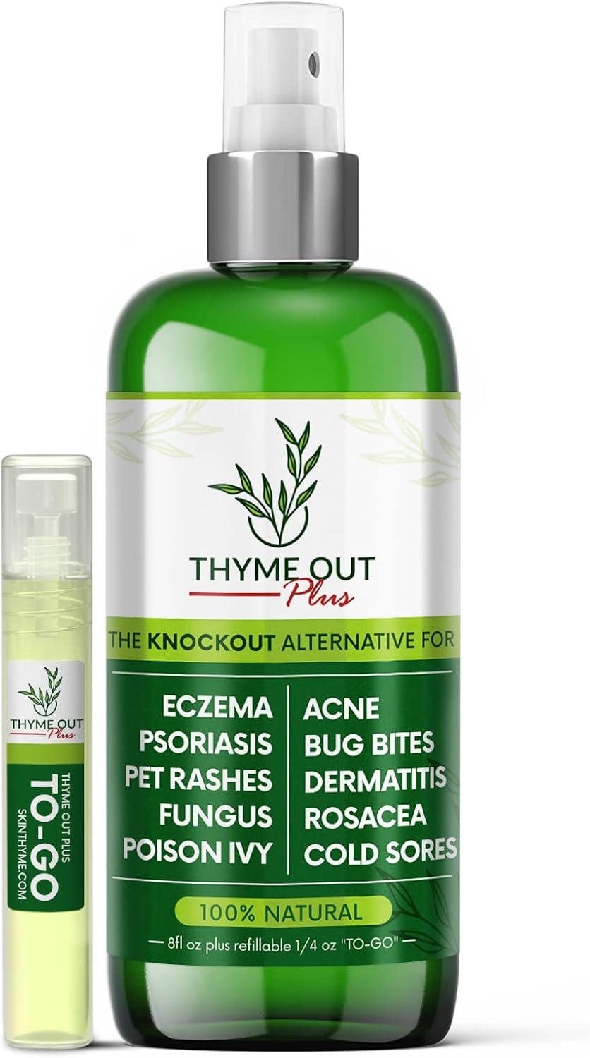 Thyme Out Plus Eczema Treatment, Psoriasis Treatment Treats Acne, Dermatitis, Rosacea, Cold Sores, Pet Rashes, Bug Bites, Poison Ivy, Anti Itch Spray for Itchy Skin Relief for Kids, Adult & Baby
