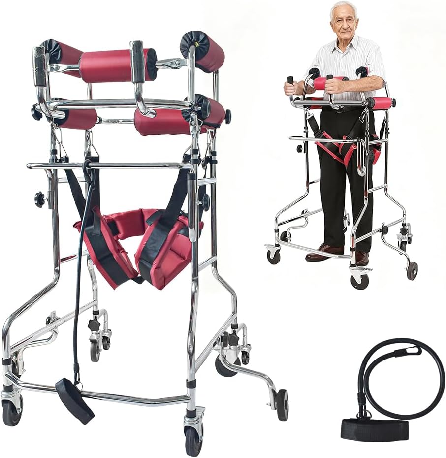Standing Rehabilitation Walker for Adults – Upright Mobility Aid for Stroke Recovery & Hemiplegia Therapy, Adjustable Support Frame with 8 Wheels, Anti-Tilt Design (Standard Version (No Hand Brake))
