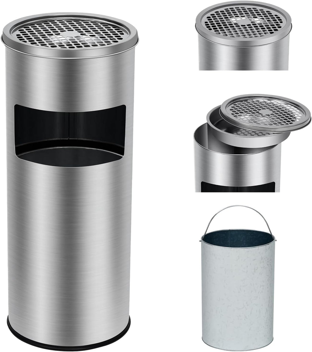 GarveeHome 4.5 gal/17 L Indoor Outdoor Trash Can, Commercial Garbage Can with Removable Inner Bucket, Stainless Steel Ashtray Metal Can, Waste Bin Container with Lid for Outside Patio