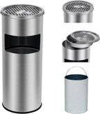 GarveeHome 4.5 gal/17 L Indoor Outdoor Trash Can, Commercial Garbage Can with Removable Inner Bucket, Stainless Steel Ashtray Metal Can, Waste Bin Container with Lid for Outside Patio