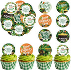 36PCS Edible Happy St Patrick’s Day Cupcake Toppers Wafer Paper Lucky Day Cupcake Picks for Four Leaf Clover Irish Theme Baby Shower Birthday Party Cake Decoration Supplies