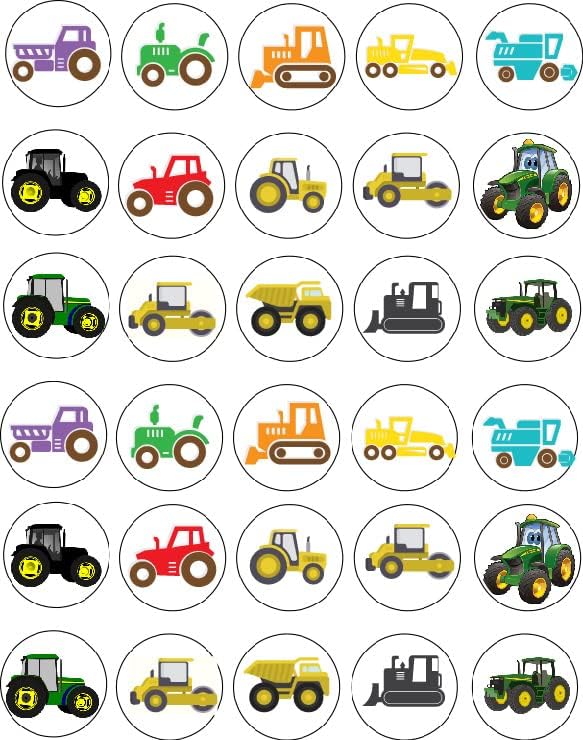 30 x Edible Cupcake Toppers Themed of Tractor Collection of Edible Cake Decorations | Uncut Edible on Wafer Sheet