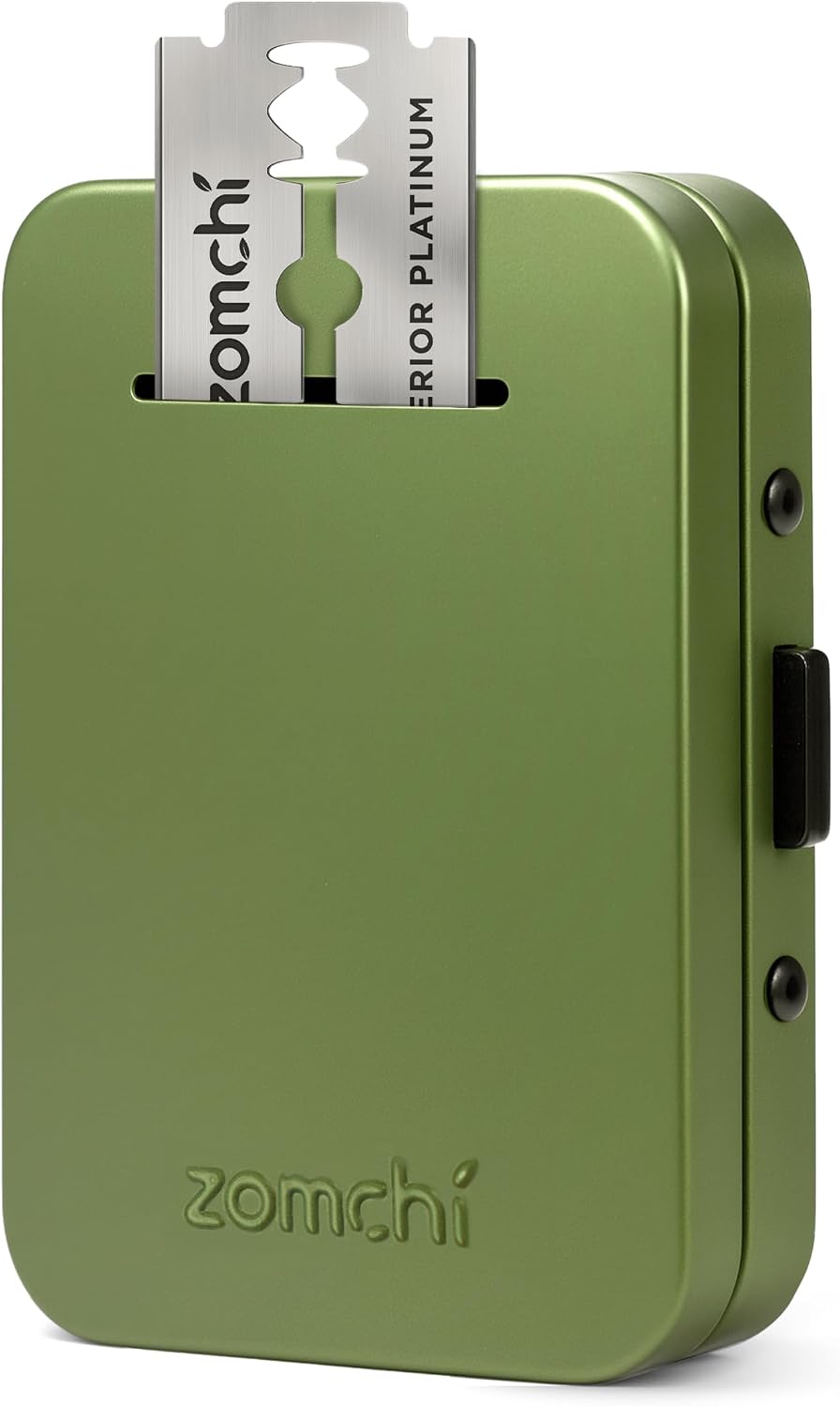 ZOMCHI Razor Blade Bank for Used Double Edge Safety Razor Blades, Compact Disposal Container for Safe Storage and Travel (Olive Green)