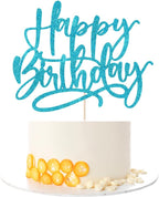 Kaoenla Happy Birthday Cake Topper, light blue Glitter handwork Happy Birthday Cake Decoration Suitable For Anniversary/Birthday Party Decor